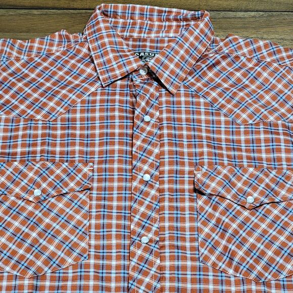 Casual Country Full Pearl Snap SS Western Shirt Brown Plaid - Size 2X - Picture 2 of 4